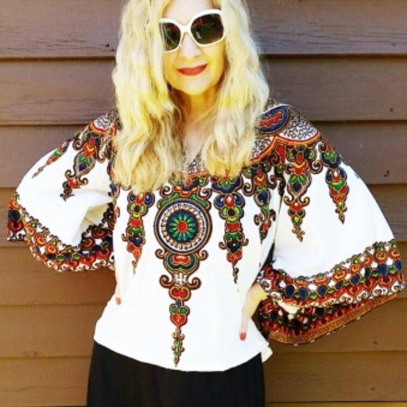 Vitenge Imports Tops - Refashioned Vintage Dashiki Top (M/L)